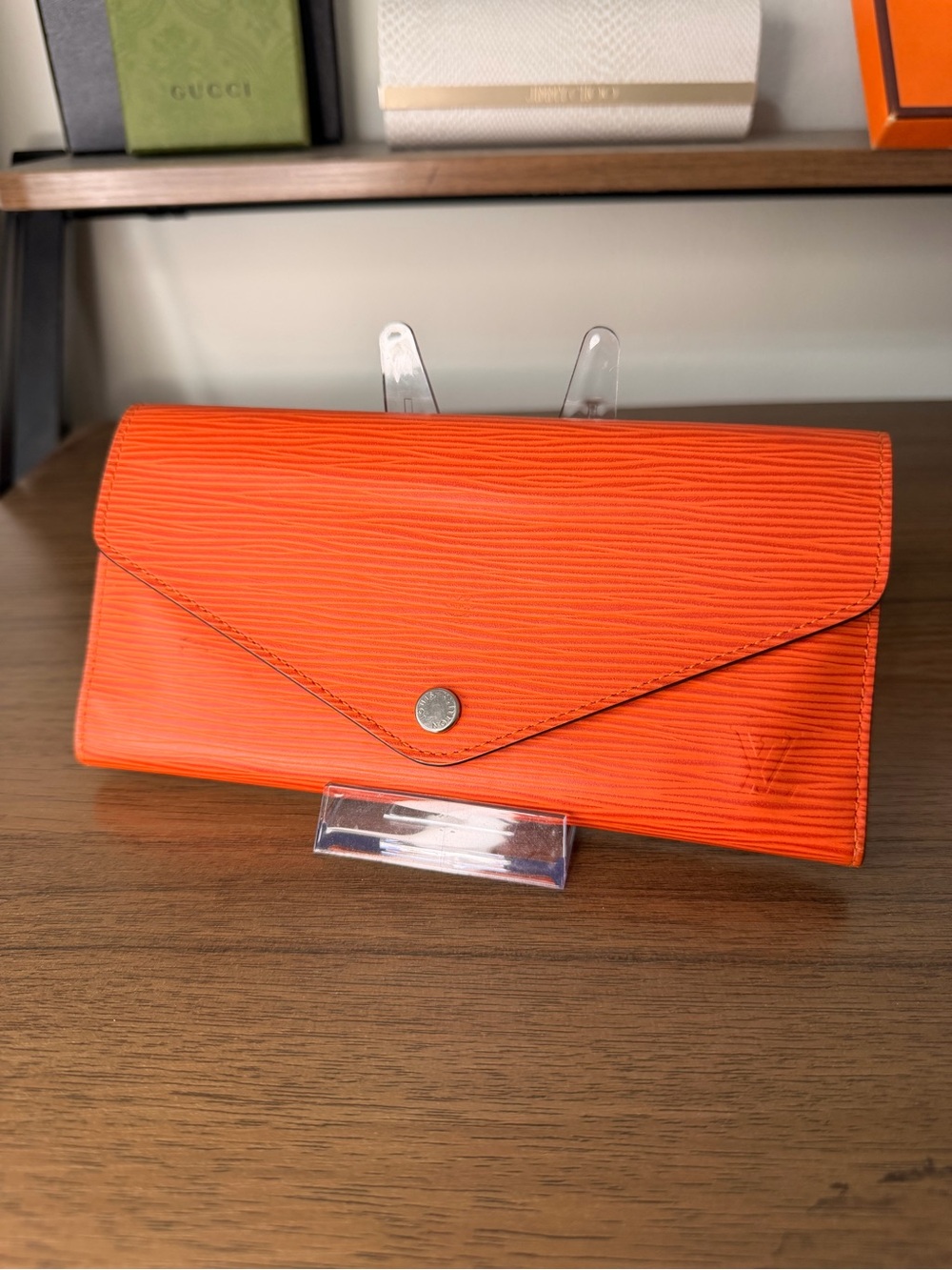 AUTHENTIC - Louis Vuitton Orange Epi Leather Envelope Wallet with Pochette